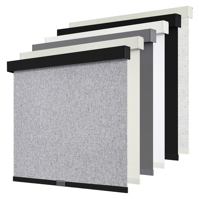 SUNOFF Cordless Blackout Roller Shades Blinds for Windows Free-Stop,Pull Down Room Darkening with Valance,Thermal Insulated Woven Fabric Window Door Blinds for Home,Office,Heather Grey 34.5"W x 72"H - Image 1