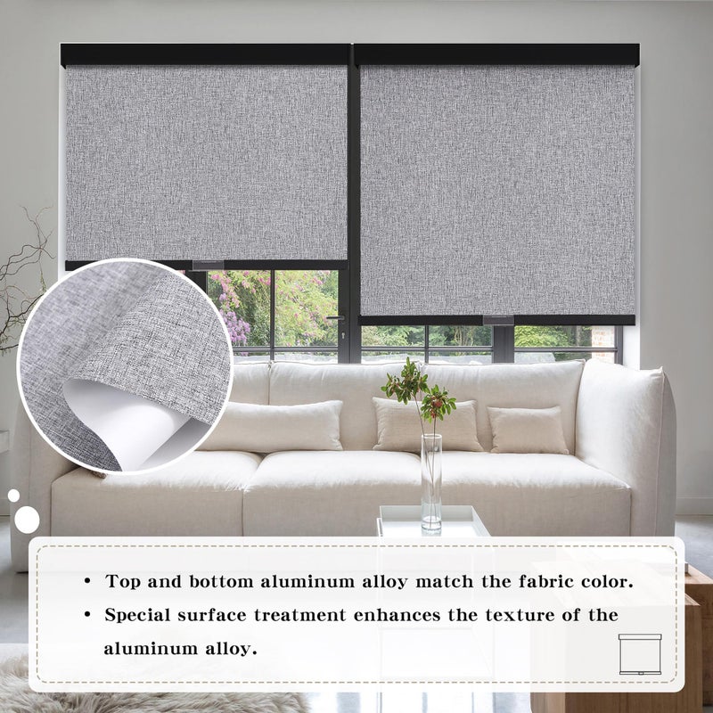 SUNOFF Cordless Blackout Roller Shades Blinds for Windows Free-Stop,Pull Down Room Darkening with Valance,Thermal Insulated Woven Fabric Window Door Blinds for Home,Office,Heather Grey 34.5"W x 72"H - Image 2