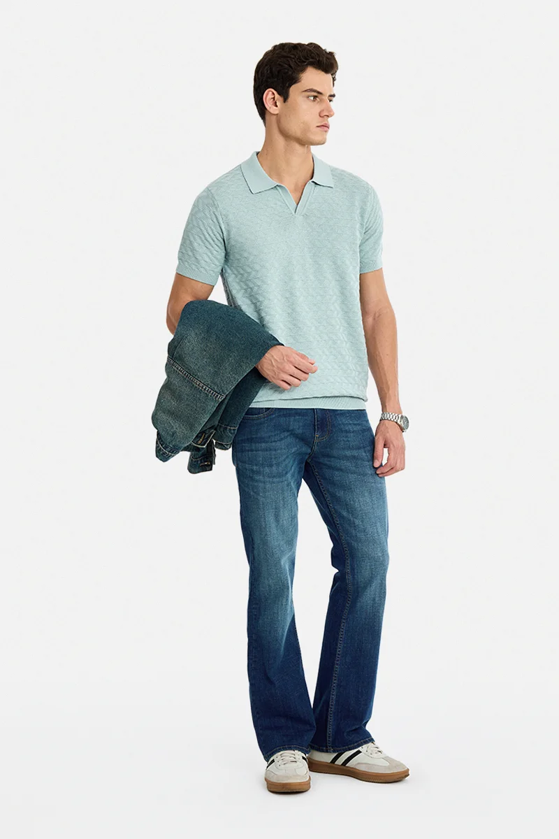 SNITCH Sky Blue Geometric Short Sleeve Regular Fit Casual T-Shirt