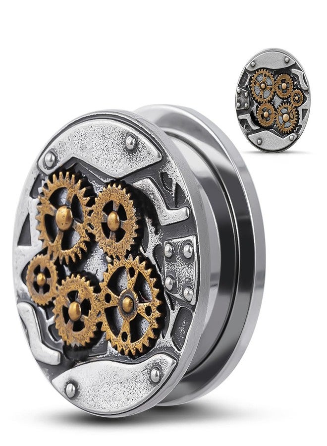 COOEAR Stainless Steel Ear Tunnel and Plug, Flesh Gauges for Earrings, Industrial Gears Design Piercing Expander Stretchers., 2g(6mm), Stainless Steel, sandstone - Image 1