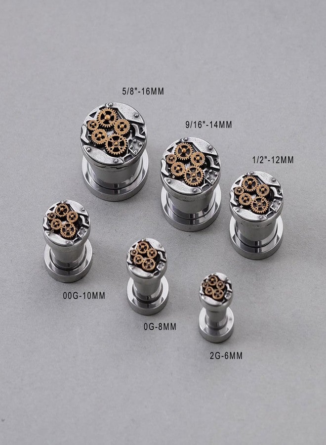 COOEAR Stainless Steel Ear Tunnel and Plug, Flesh Gauges for Earrings, Industrial Gears Design Piercing Expander Stretchers., 2g(6mm), Stainless Steel, sandstone - Image 5