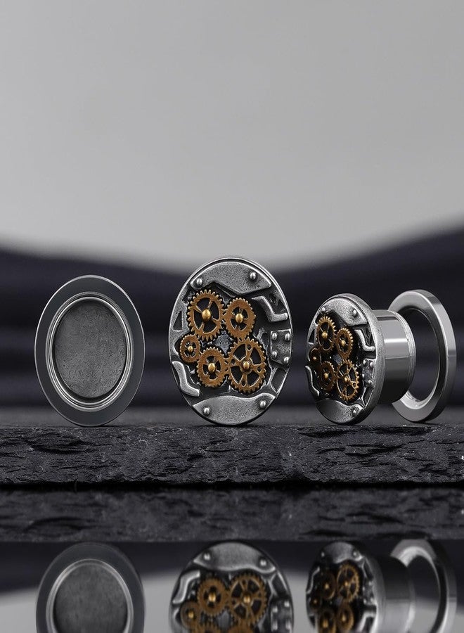 COOEAR Stainless Steel Ear Tunnel and Plug, Flesh Gauges for Earrings, Industrial Gears Design Piercing Expander Stretchers., 2g(6mm), Stainless Steel, sandstone - Image 2
