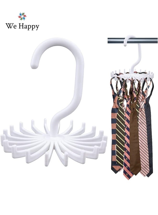 We Happy Pack of 6 Tie Holder Belt Hanger with Rotating 20 Hooks Durable Scarf and Accessories Organizer White Black  - Image 3