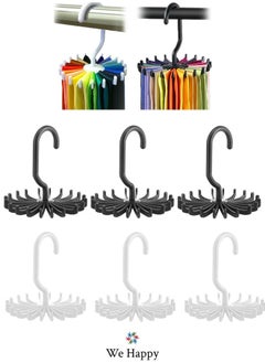 We Happy Pack of 6 Tie Holder Belt Hanger with Rotating 20 Hooks Durable Scarf and Accessories Organizer White Black  - Image 1