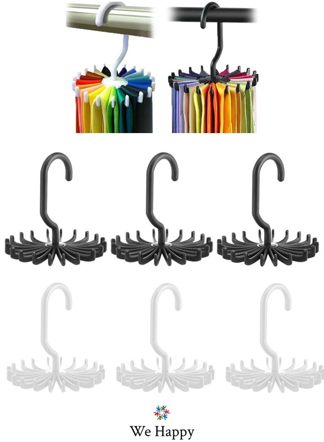 We Happy Pack of 6 Tie Holder Belt Hanger with Rotating 20 Hooks Durable Scarf and Accessories Organizer White Black  - Image 1