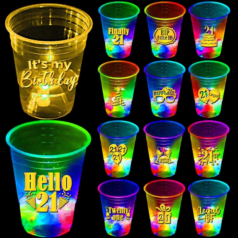mishunyus 24 Pcs Glow 21st Birthday Party Cups - Gold 16 oz Cups for Men & Women - Happy 21st Birthday Decorations Supplies/Favors - Finally Legal, Cheers to 21 Years - Image 1