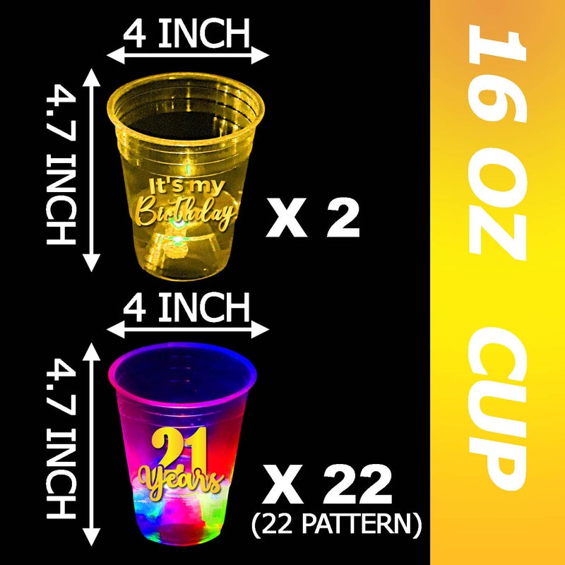 mishunyus 24 Pcs Glow 21st Birthday Party Cups - Gold 16 oz Cups for Men & Women - Happy 21st Birthday Decorations Supplies/Favors - Finally Legal, Cheers to 21 Years - Image 3