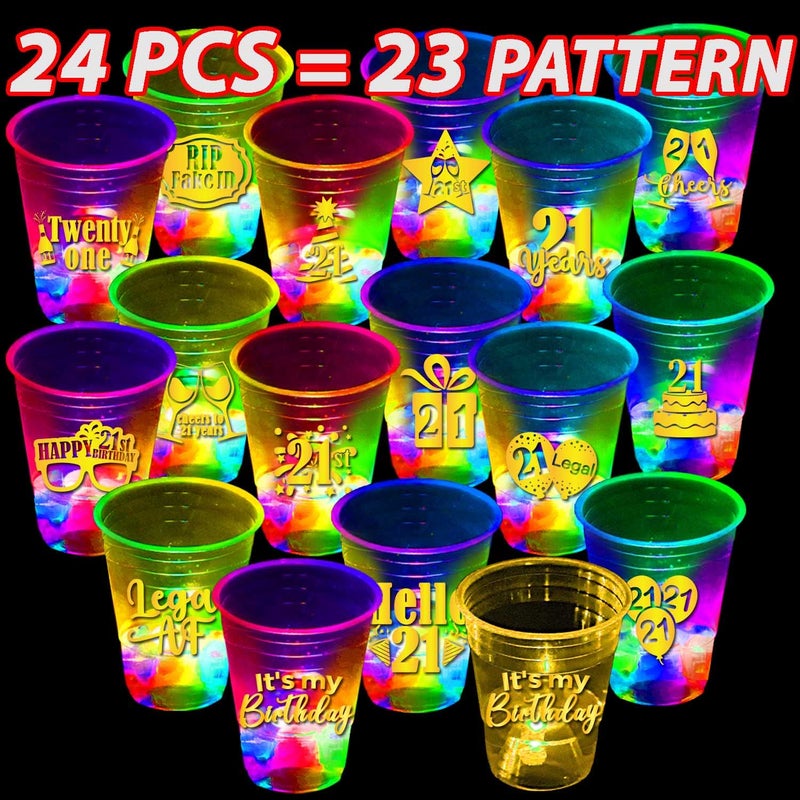 mishunyus 24 Pcs Glow 21st Birthday Party Cups - Gold 16 oz Cups for Men & Women - Happy 21st Birthday Decorations Supplies/Favors - Finally Legal, Cheers to 21 Years - Image 5
