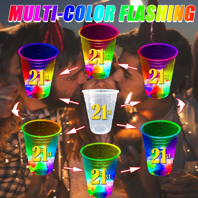 mishunyus 24 Pcs Glow 21st Birthday Party Cups - Gold 16 oz Cups for Men & Women - Happy 21st Birthday Decorations Supplies/Favors - Finally Legal, Cheers to 21 Years - Image 4