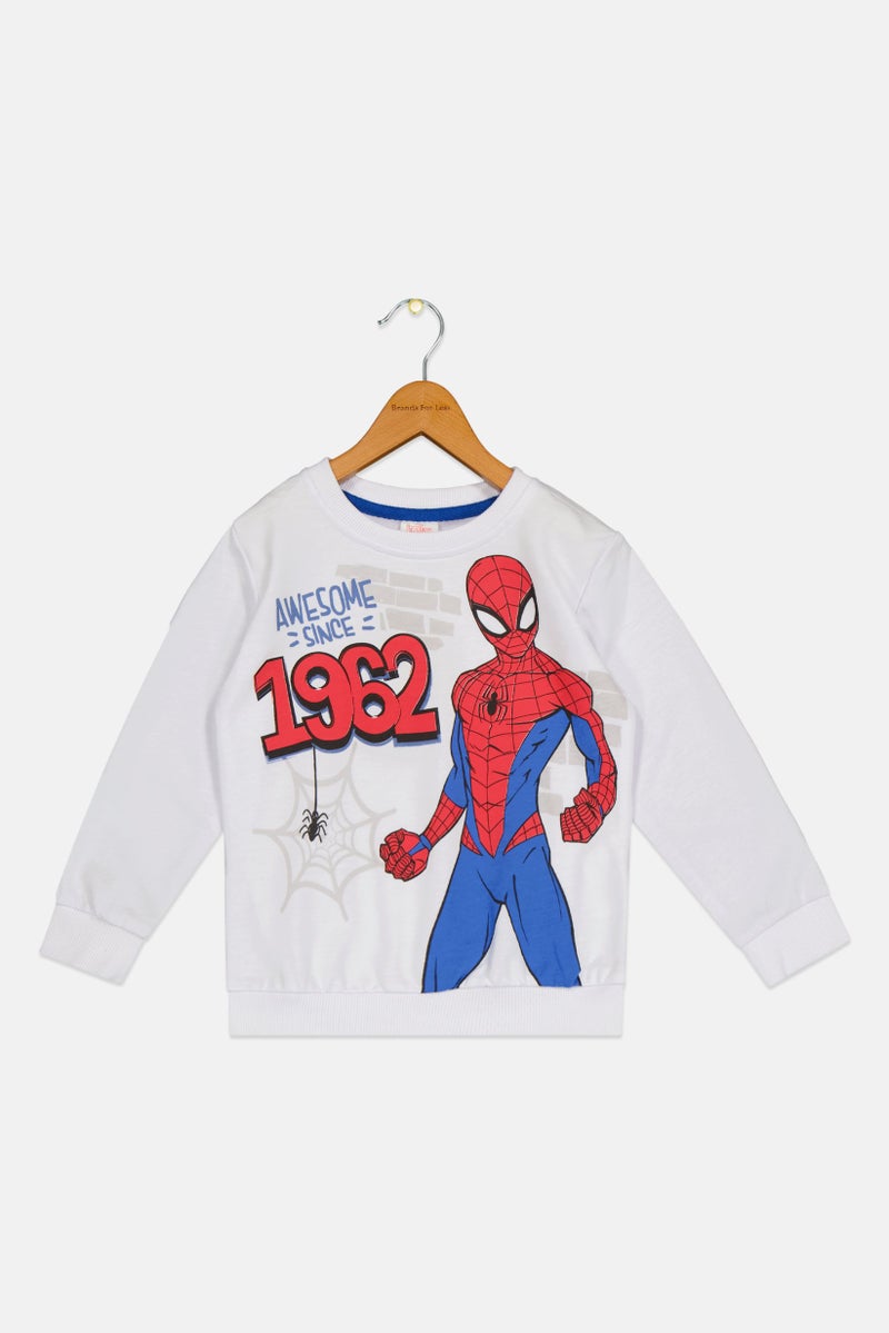 MARVEL Toddlers Boy Long Sleeve Spiderman Sweatshirt, White - Image 2