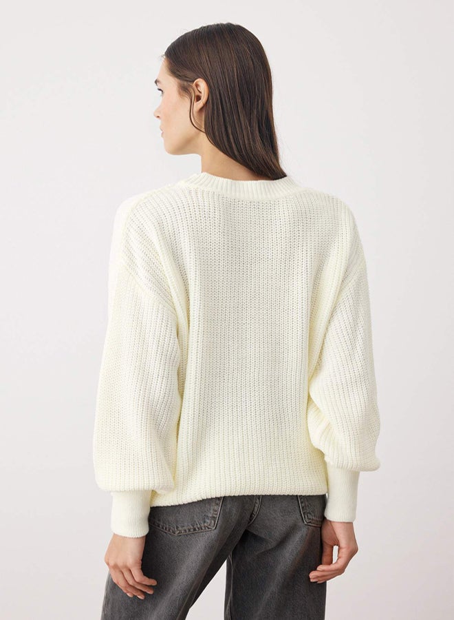 trendyol Ecru Wide Pattern Basic Knitwear Sweater TWOAW23KZ01448 - Image 5