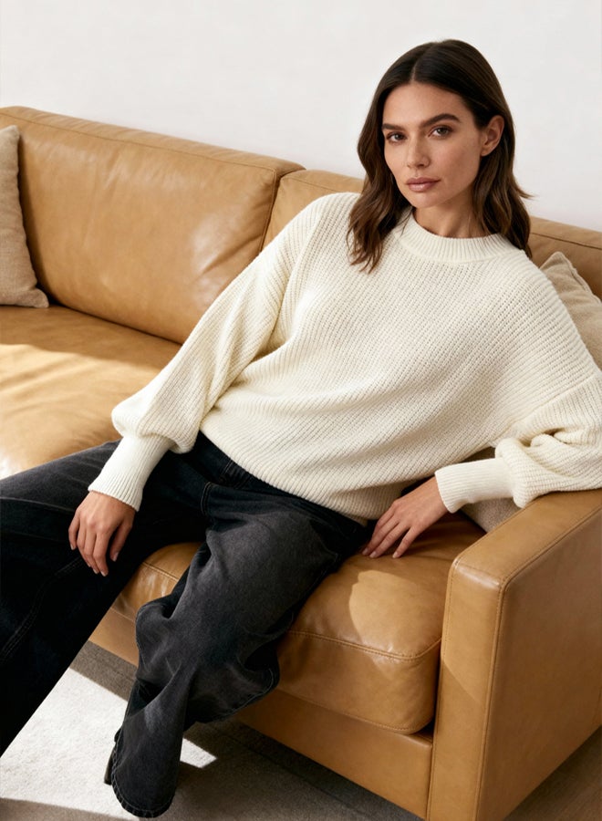 trendyol Ecru Wide Pattern Basic Knitwear Sweater TWOAW23KZ01448 - Image 2