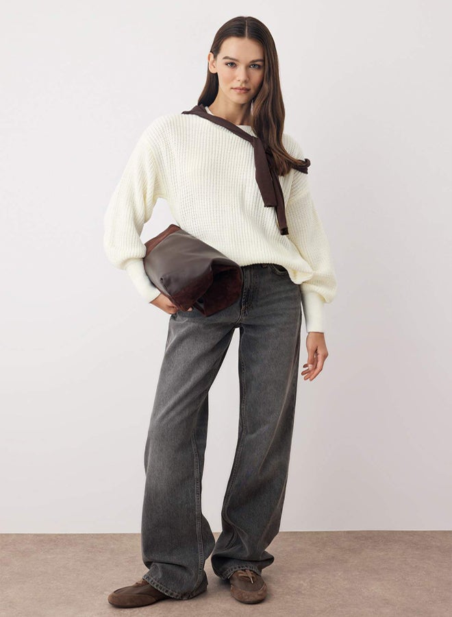 trendyol Ecru Wide Pattern Basic Knitwear Sweater TWOAW23KZ01448 - Image 4