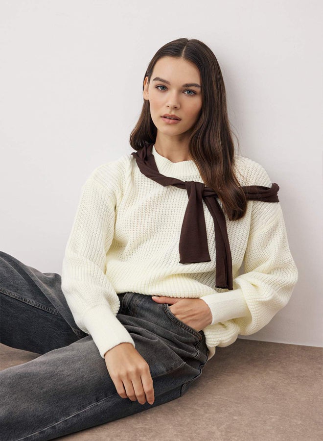 trendyol Ecru Wide Pattern Basic Knitwear Sweater TWOAW23KZ01448 - Image 3