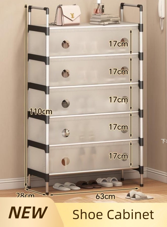 مرتبة حذاء بلاستيكية مقاومة الغبار بـ 6 طبقات مع باب | تخزين متعدد الوظائف للمرتبة والغرفة المعيشية والغرفة النومية