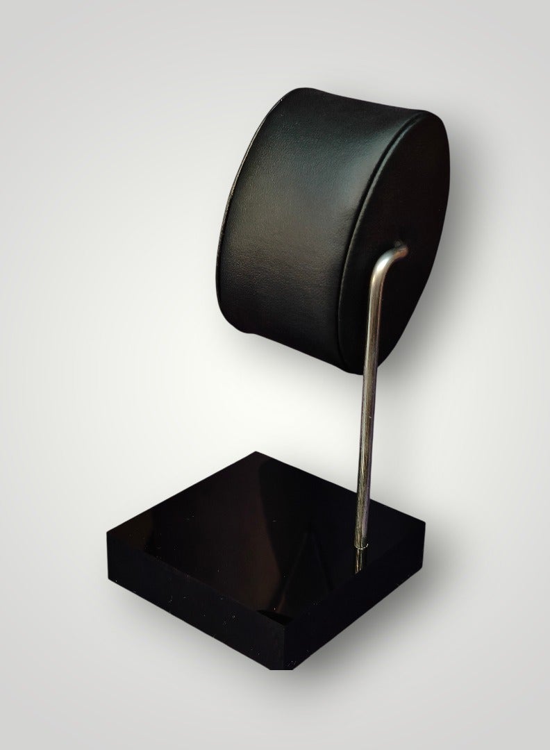 Al Seraj Luxury Watch Stand Display with Cylindrical Cushion | Premium Black Rexine Watch Holder with Metal Base | Elegant Watch Display Stand for Home, Showroom & Gift - Image 1