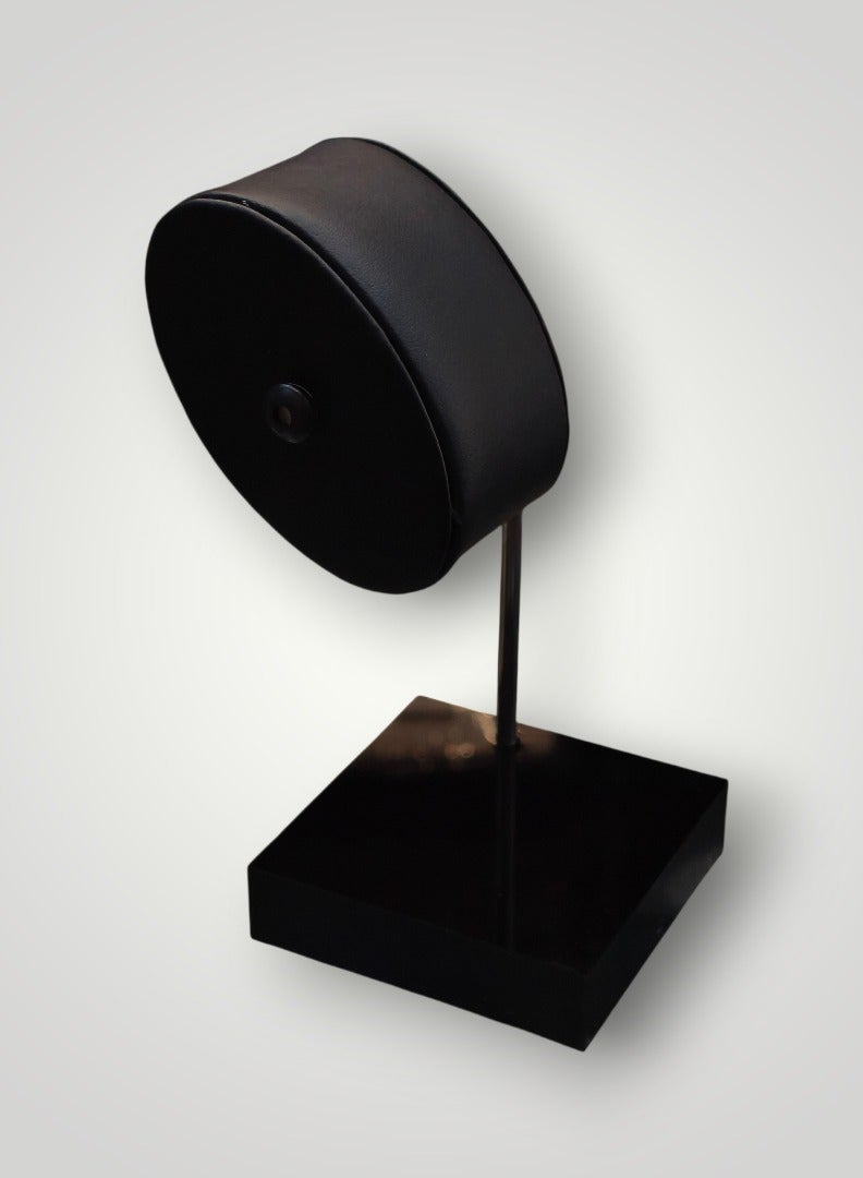Al Seraj Luxury Watch Stand Display with Cylindrical Cushion | Premium Black Rexine Watch Holder with Metal Base | Elegant Watch Display Stand for Home, Showroom & Gift - Image 4