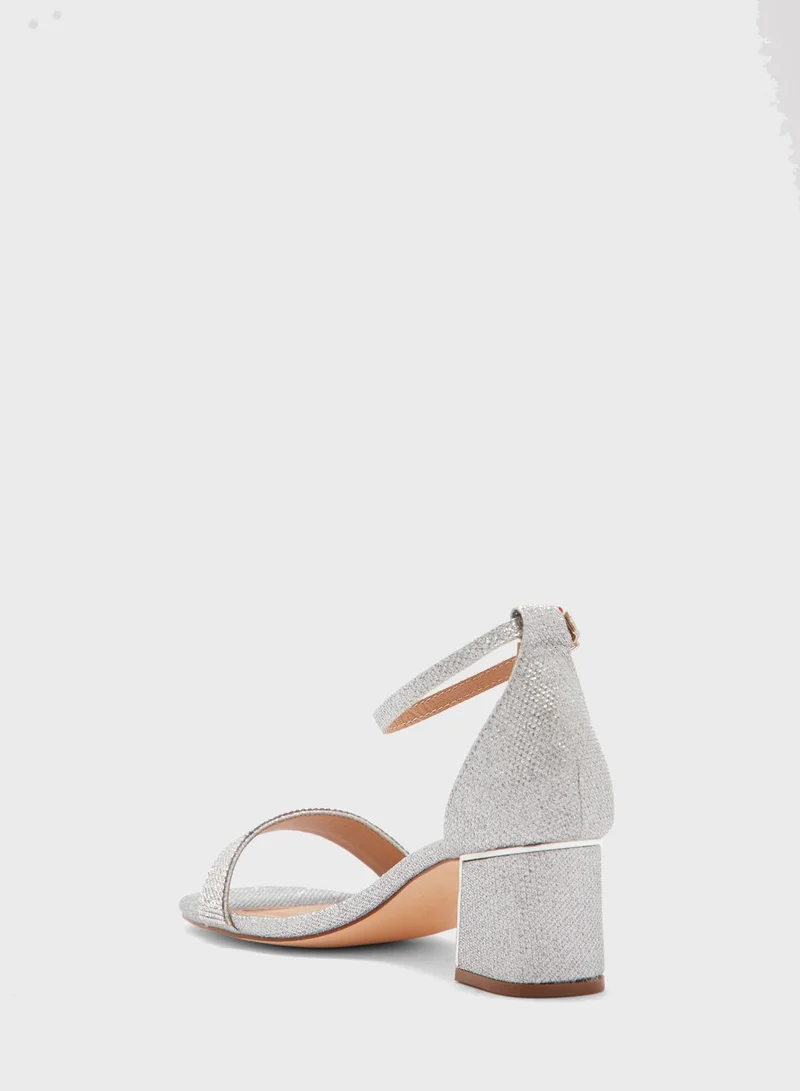 Truffle Wide Fit Diamante Strap Shimmer Block Heel Sandal
