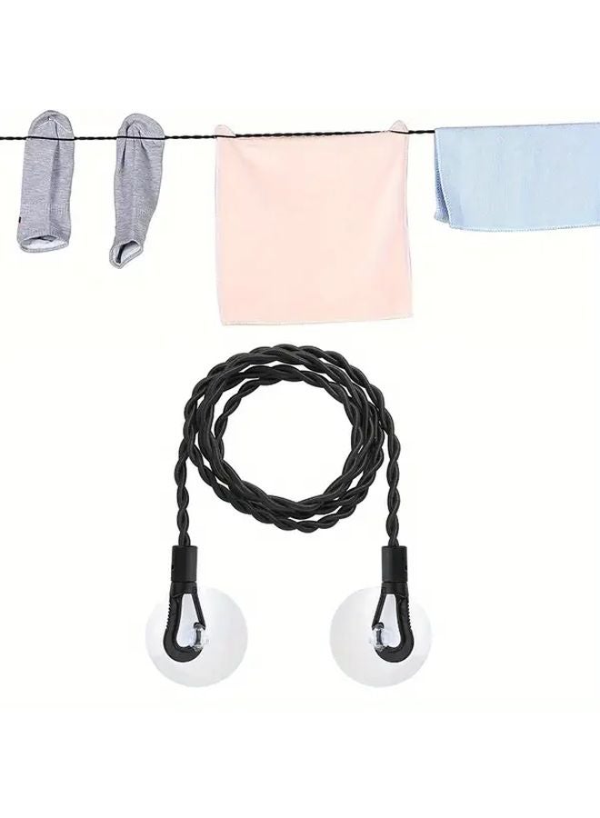Portable Travel Clothesline Retractable Strap Suction Cup Hooks Heavy Duty Black - Image 2