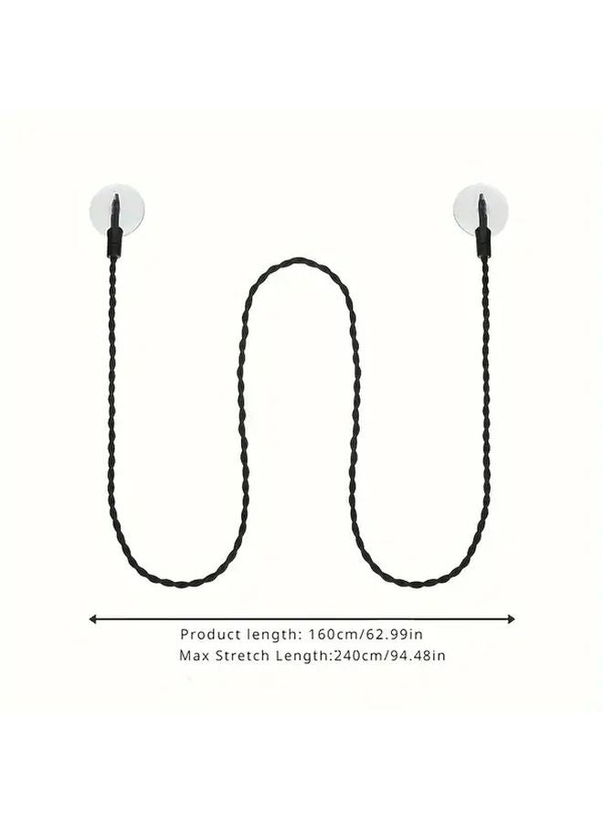 Portable Travel Clothesline Retractable Strap Suction Cup Hooks Heavy Duty Black - Image 4