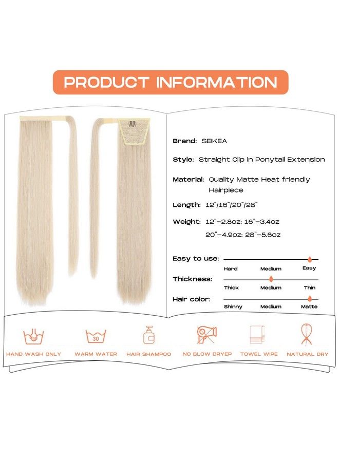 SEIKEA إكستنشن ذيل حصان قابل للتثبيت بطول 28 إنش، لف حول ذيل حصان طويل مستقيم، قطعة شعر صناعية للنساء، لون بلاتيني بارد - Image 4