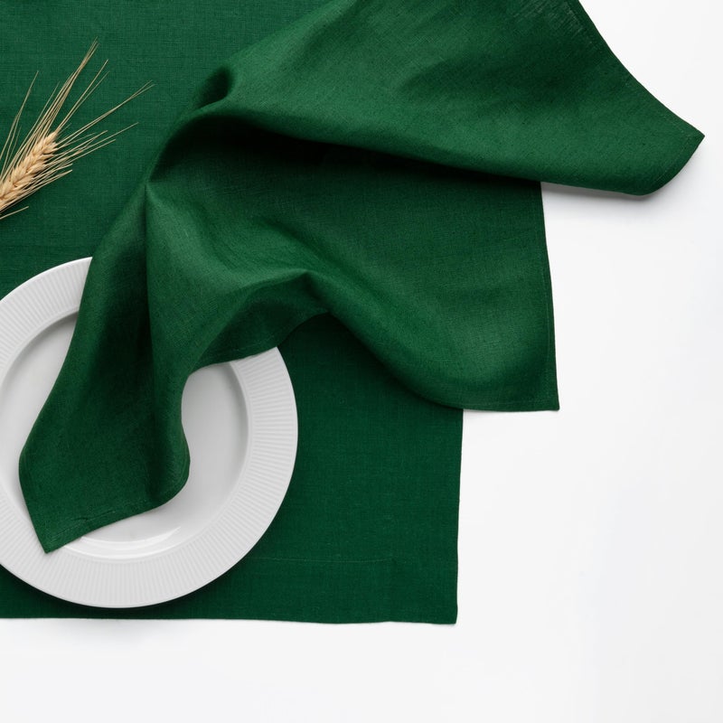 D'Moksha Homes D'Moksha Homes Linen Dinner Napkins 18 x 18 Inch - 100% Pure Linen Forest Green Napkins Set of 8 - Washable Forest Green Cloth Napkins for St Patricks Day  - Image 2