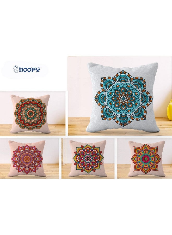 HOOPY Canvas Set of 5 Designer Decorative Throw Pillow/Cushion Covers (16 Inch X 16 Inch, Mandala Print), 100 TC,Multicolor - Image 2
