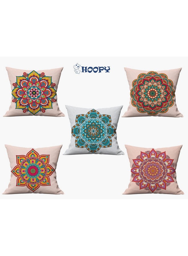 HOOPY Canvas Set of 5 Designer Decorative Throw Pillow/Cushion Covers (16 Inch X 16 Inch, Mandala Print), 100 TC,Multicolor - Image 4