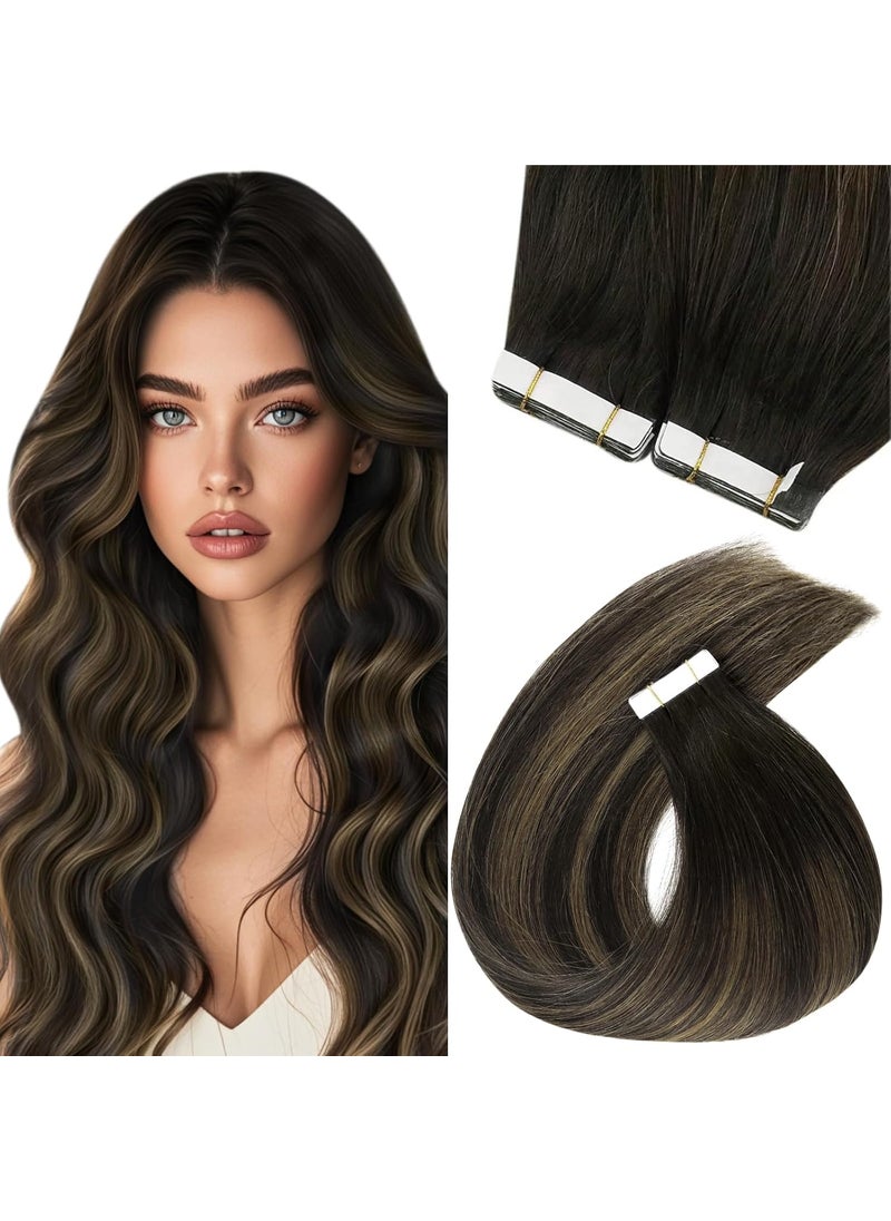 Sunny Hair Sunny Hair Extensions Tape in Human Hair Extensions Dark Brown 18 Inch Hair Tape ins Extensions Dark Brown Ombre Medium Brown Balayage Real Human Hair Extensions Brown Hair for Women 20pcs 50g 