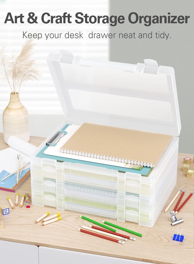 Denkee Large Paper Storage Box, 4 Pack Plastic Scrapbook Paper Storage Organizer with Handle for A4, 8.5 x 11 US Letter, Portable File Document Case, Board Game Storage - Image 4