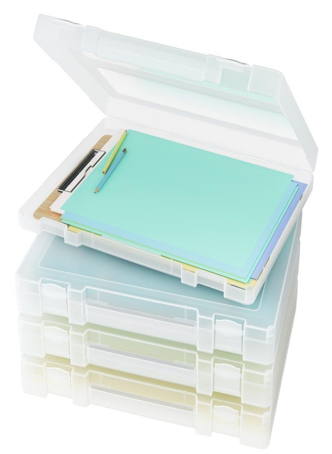 Denkee Large Paper Storage Box, 4 Pack Plastic Scrapbook Paper Storage Organizer with Handle for A4, 8.5 x 11 US Letter, Portable File Document Case, Board Game Storage - Image 1