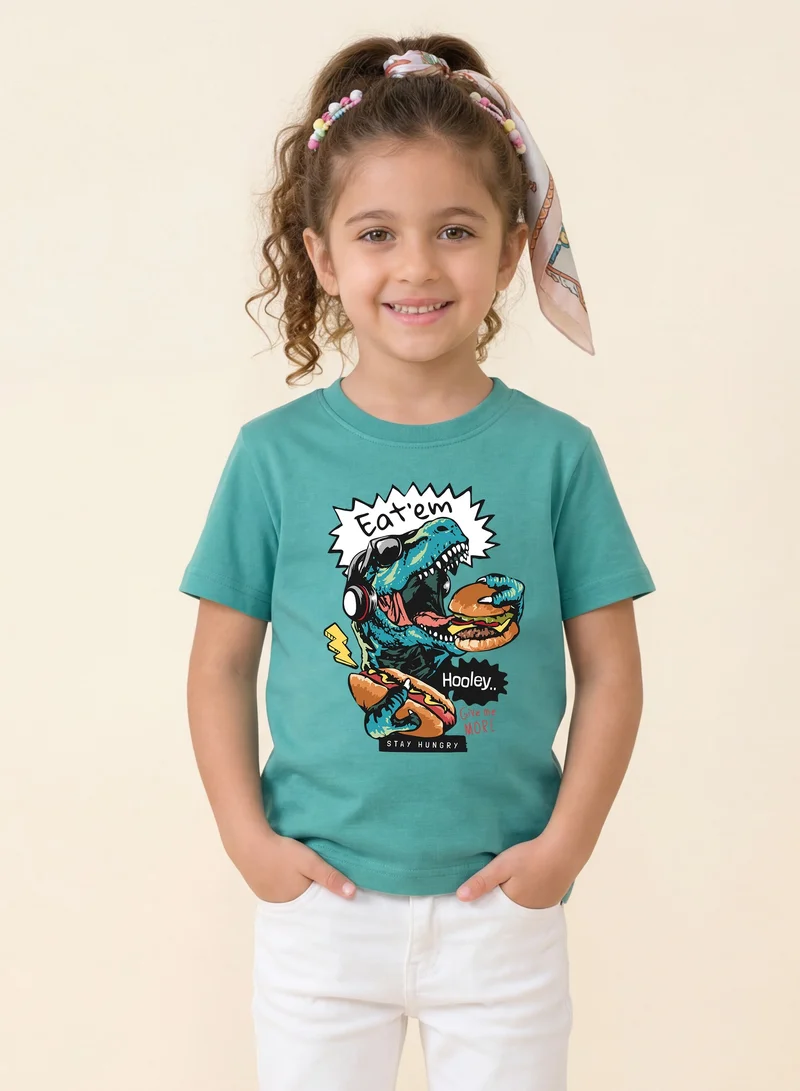 Funkaar Teal Funkaar Unisex Dino Eatem Graphic Print Tshirt  | Best Price UAE