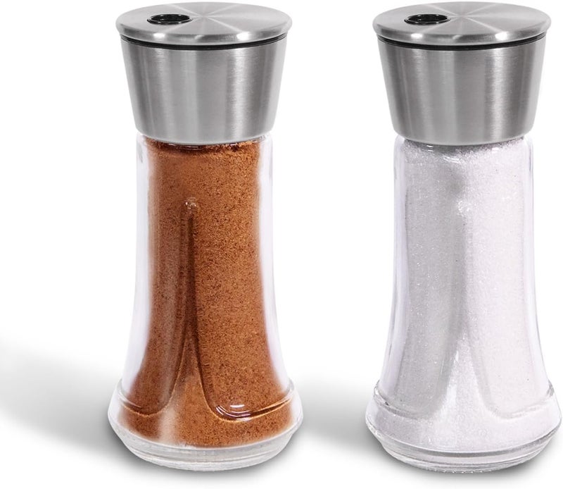 Neodaco Salt and Pepper Shakers Set Glass - 4 OZ Spice Dispenser with Adjustable Pour Holes for Kitchen Gadgets, Set of 2, Perfect for Table Salt, Black and White Pepper - Image 1