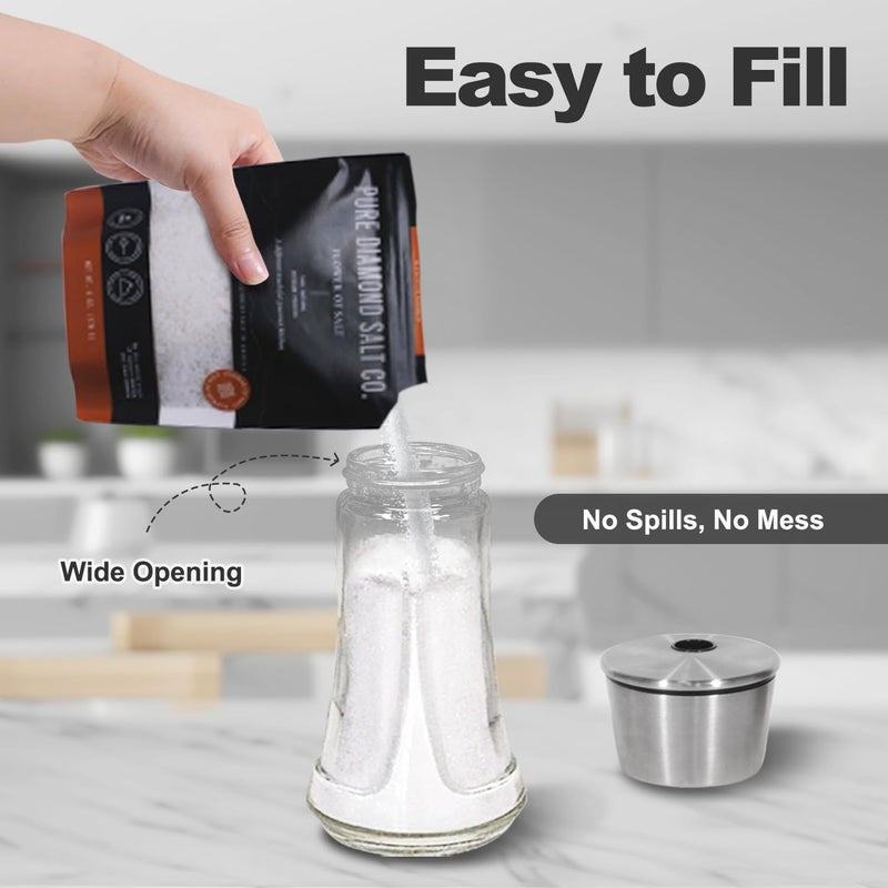 Neodaco Salt and Pepper Shakers Set Glass - 4 OZ Spice Dispenser with Adjustable Pour Holes for Kitchen Gadgets, Set of 2, Perfect for Table Salt, Black and White Pepper - Image 4