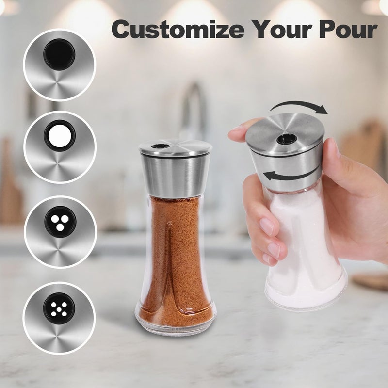 Neodaco Salt and Pepper Shakers Set Glass - 4 OZ Spice Dispenser with Adjustable Pour Holes for Kitchen Gadgets, Set of 2, Perfect for Table Salt, Black and White Pepper - Image 2