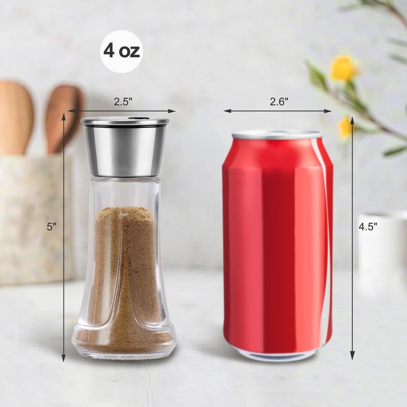 Neodaco Salt and Pepper Shakers Set Glass - 4 OZ Spice Dispenser with Adjustable Pour Holes for Kitchen Gadgets, Set of 2, Perfect for Table Salt, Black and White Pepper - Image 3