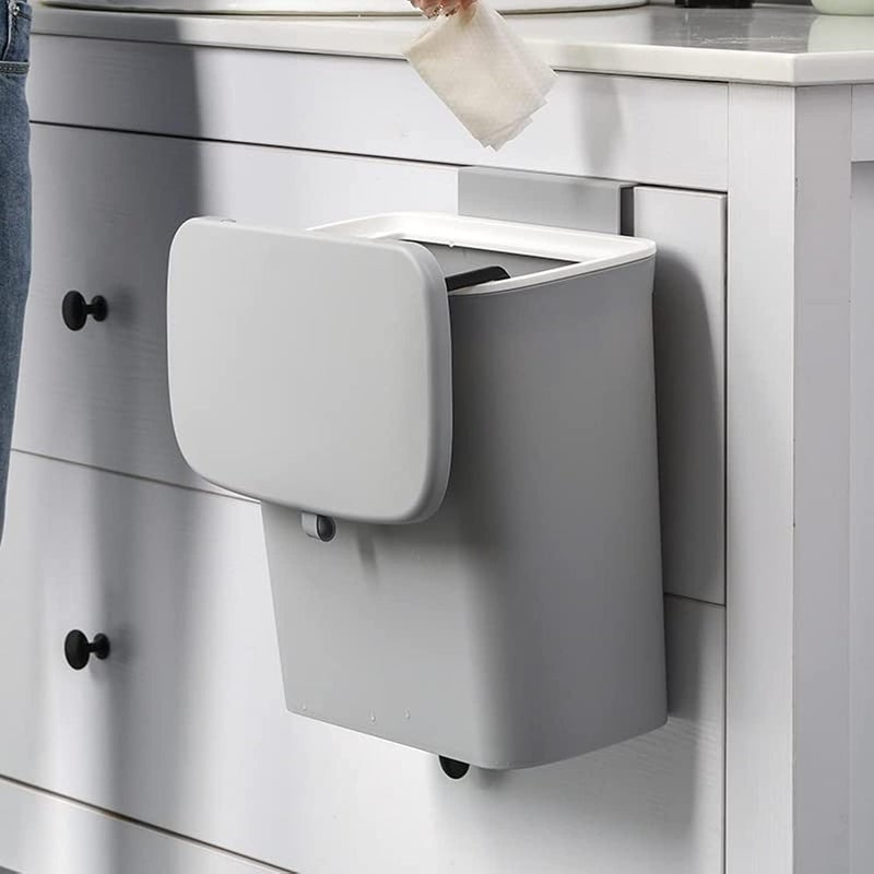 MORPICH 24 Gallon Kitchen Compost Bin for Counter Top or Under SinkHanging Kitchen Trash CanPlastic Wall Mounted Garbage CanSmall Kitchen Waste BasketFood Waste Bin for Countertop GREY - Image 2