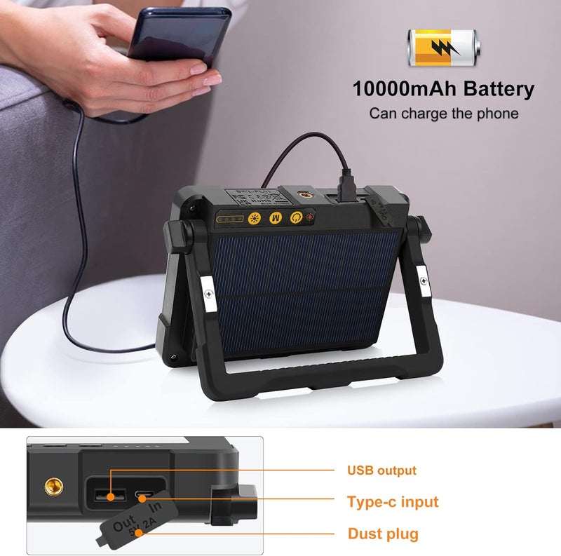 meikee مصباح عمل MEIKEE 80W قابل لإعادة الشحن محمول للتخييم 1000 لومن 10000mAh كشاف شمسي قابل للتعديل قابل للطي LED للطوارئ وإصلاح السيارات والمشي لمسافات طويلة وركوب الدراجات وصيد الأسماك ومواقع العمل - Image 3
