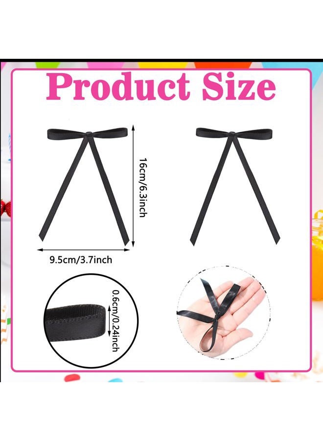 loghohu 24 Pcs Bow Cupcake Toppers Satin Bows Birthday Cake Toppers Valentine's Bowknot Ribbons Bridal Cake Dessert Picks Coquette Cupcake Picks Girl Birthday Wedding Party Supplies, Black - Image 2