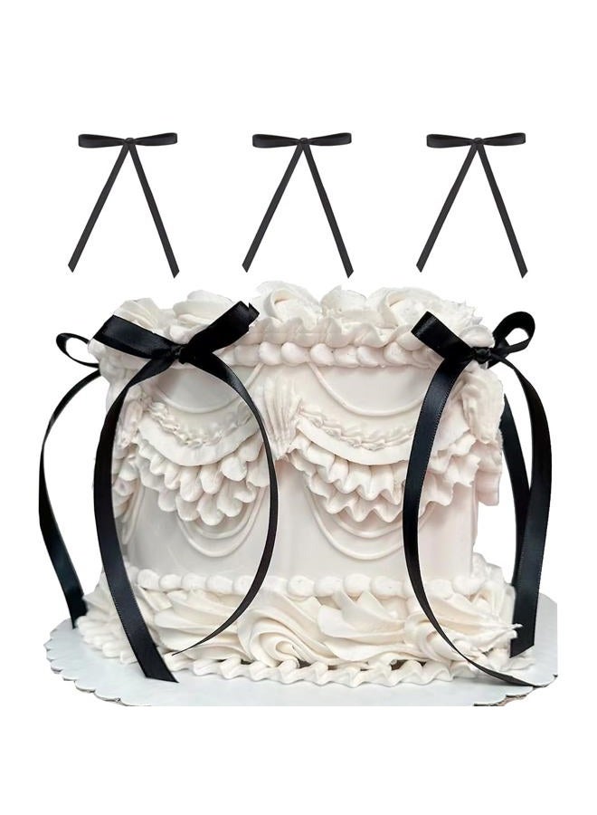 loghohu 24 Pcs Bow Cupcake Toppers Satin Bows Birthday Cake Toppers Valentine's Bowknot Ribbons Bridal Cake Dessert Picks Coquette Cupcake Picks Girl Birthday Wedding Party Supplies, Black - Image 1