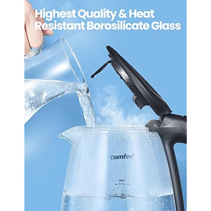 Comfee' Glass Electric Tea Kettle  Hot Water Kettle Electric 2200 W 17L Capacity Electric Kettle With Led Indicator Fast Boil Auto ShutOff And BoilDry Protection - Image 4