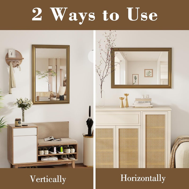 Axeman 22x30 Rectangular Wall Mirror, Decorative Bathroom Mirror, Traditional Vintage Wall Mounted Mirror with Beaded Frame for Accent Living Room Vanity Bedroom Entryway, Gold - Image 4