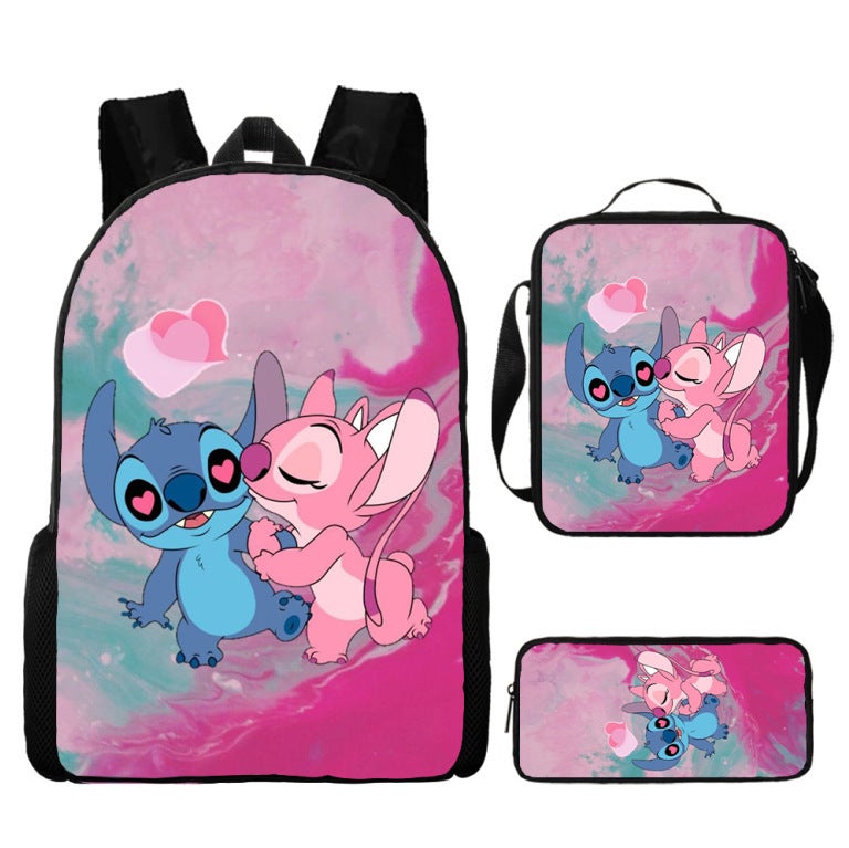 Amazon New Cartoon stitch stitch Three-Piece Set Schoolbag Backpack Backpack for Primary and Secondary School Students S style 