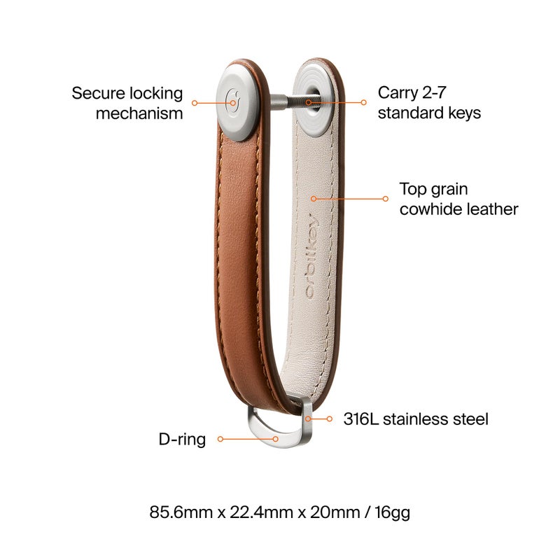 Orbitkey Leather Key Organizer | Durable, Stainless Steel Locking Mechanism, Slim & Quiet Profile | Holds up to 7 Keys, Cognac with Tan Stitching - Image 5