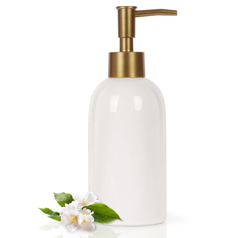 Natheeph 14OZ Ceramic Soap Dispenser Ceramic Soap Pump Dispenser Can Fill Liquid for BathroomKitchen White