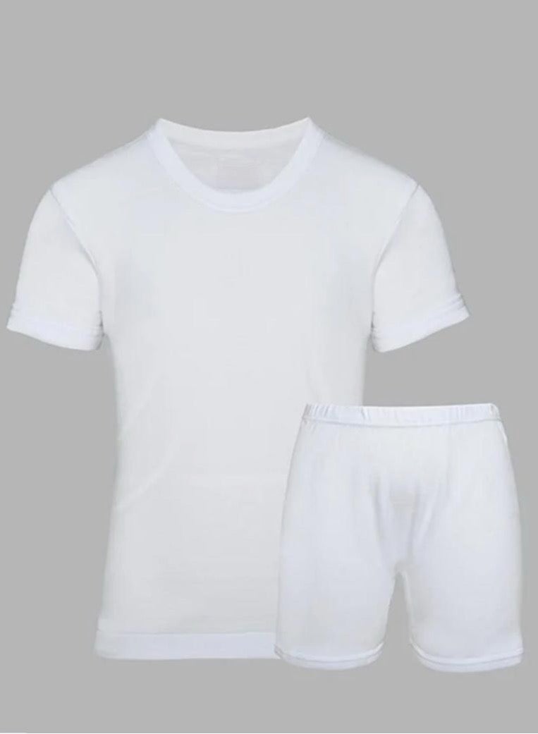 Boys' 2-piece underwear set, half-sleeved T-shirt and half-cotton, white, for children