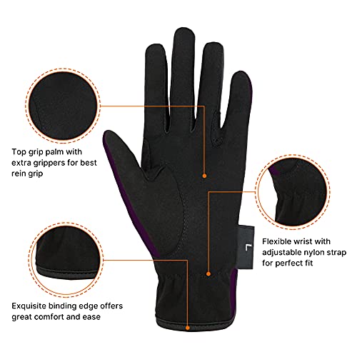 Amoy Kids Horse Riding Gloves Stretch Equestrian Horseback Gloves Boys & Girls Youth Outdoor Mitts Perfect for Biking Cycling Gardening Deep Purple S Age 6-8 - Image 3
