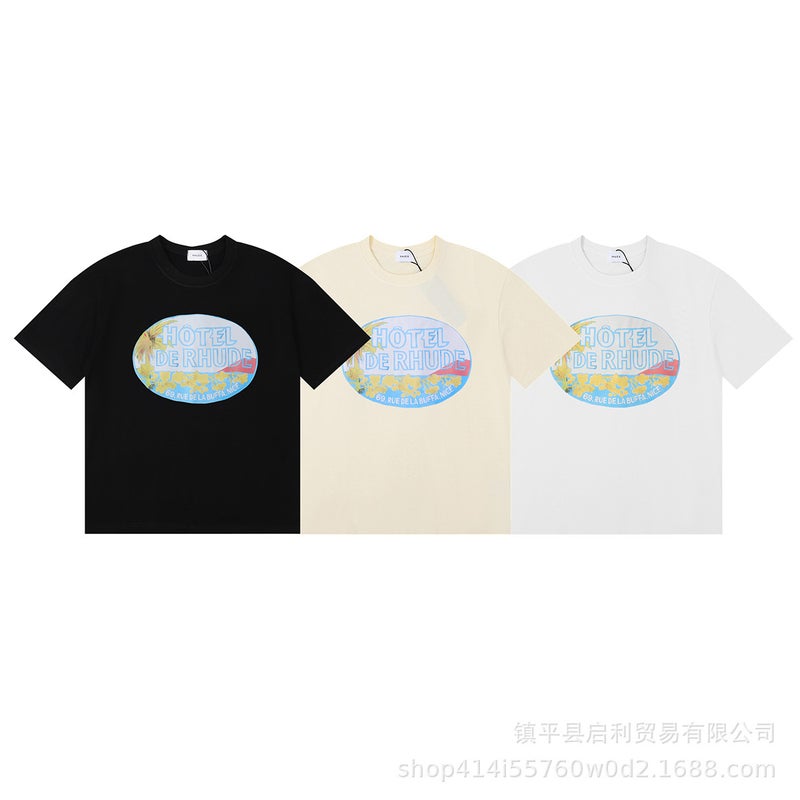Cross-Border spring and summer new European and American high street fashion brand RH men's and women's same cotton casual loose pullover short sleeve t-shirt - Image 2