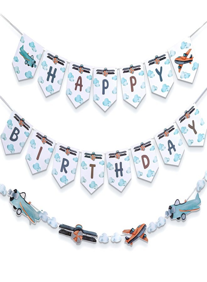 Oudain 3 Pack Vintage Airplane Banner Birthday Party Decorations 1st Birthday Decorations Include 1 Plane Clouds Garland and 2 Celebration Garland for Airplane Baby Shower Party Supplies - Image 1