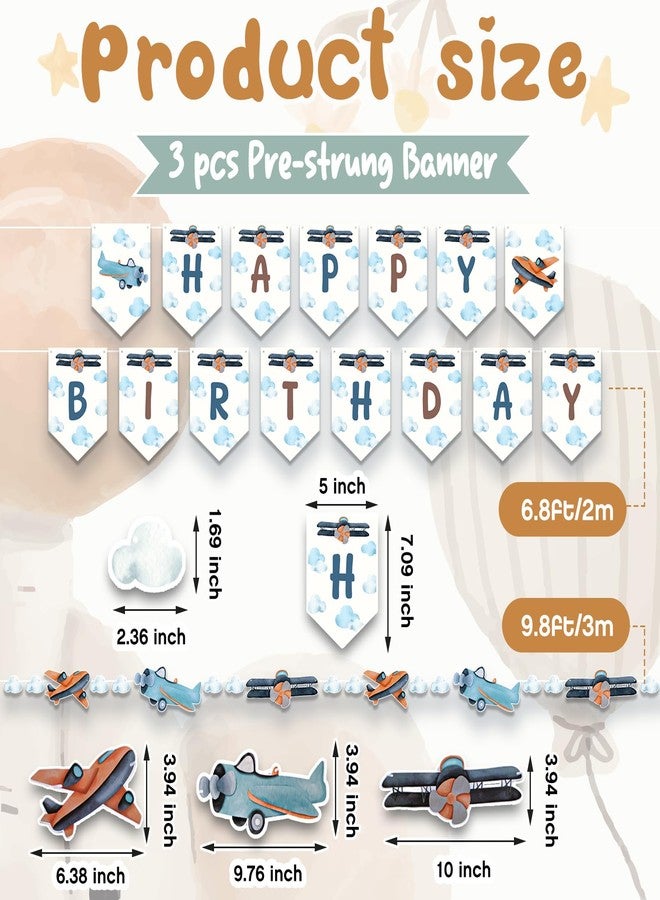 Oudain 3 Pack Vintage Airplane Banner Birthday Party Decorations 1st Birthday Decorations Include 1 Plane Clouds Garland and 2 Celebration Garland for Airplane Baby Shower Party Supplies - Image 2
